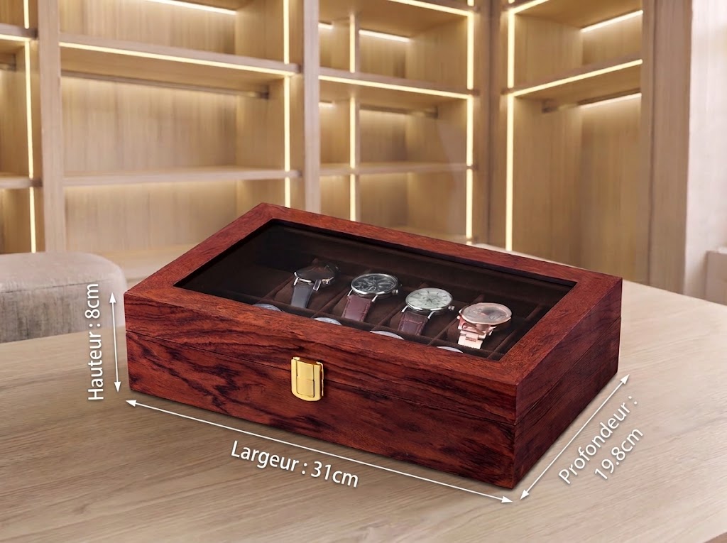 Boîte à Montres en Bois 12 Emplacements