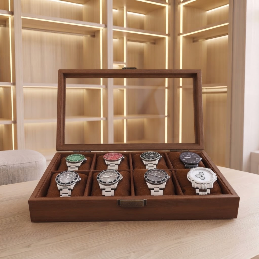 Boîte à Montres en Bois 8 Emplacements