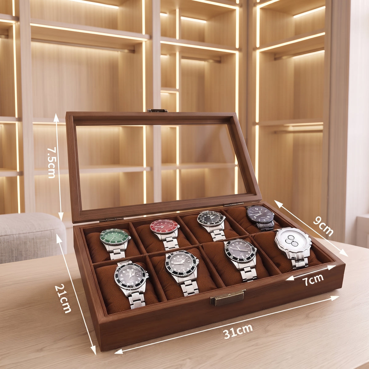 Boîte à Montres en Bois 8 Emplacements