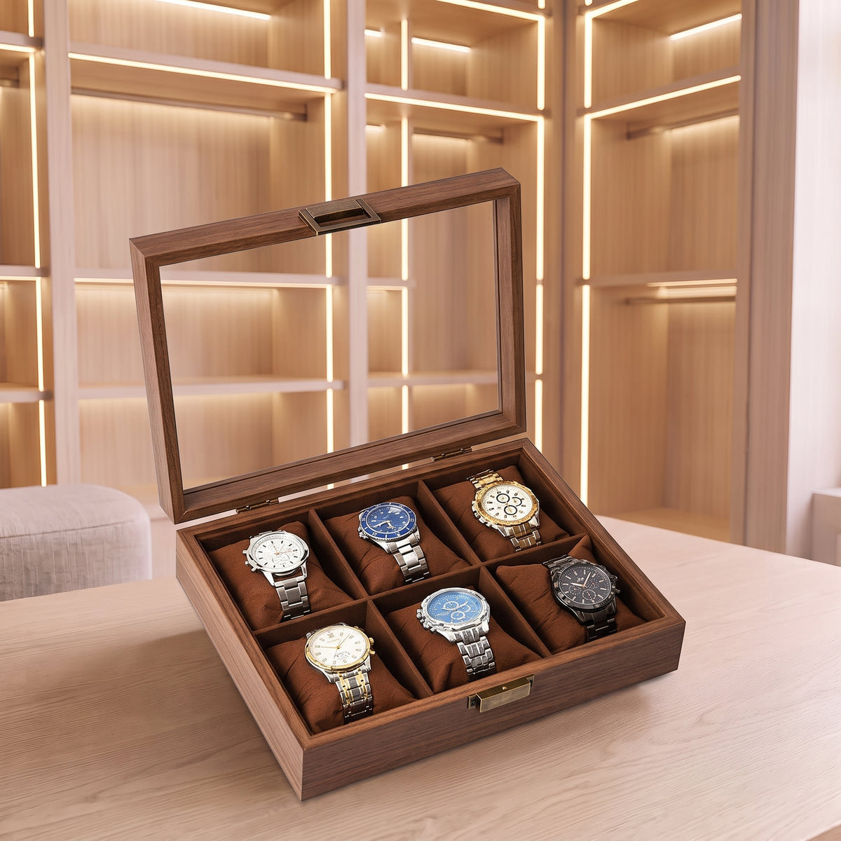 Boîte à Montres en Bois 6 Emplacements