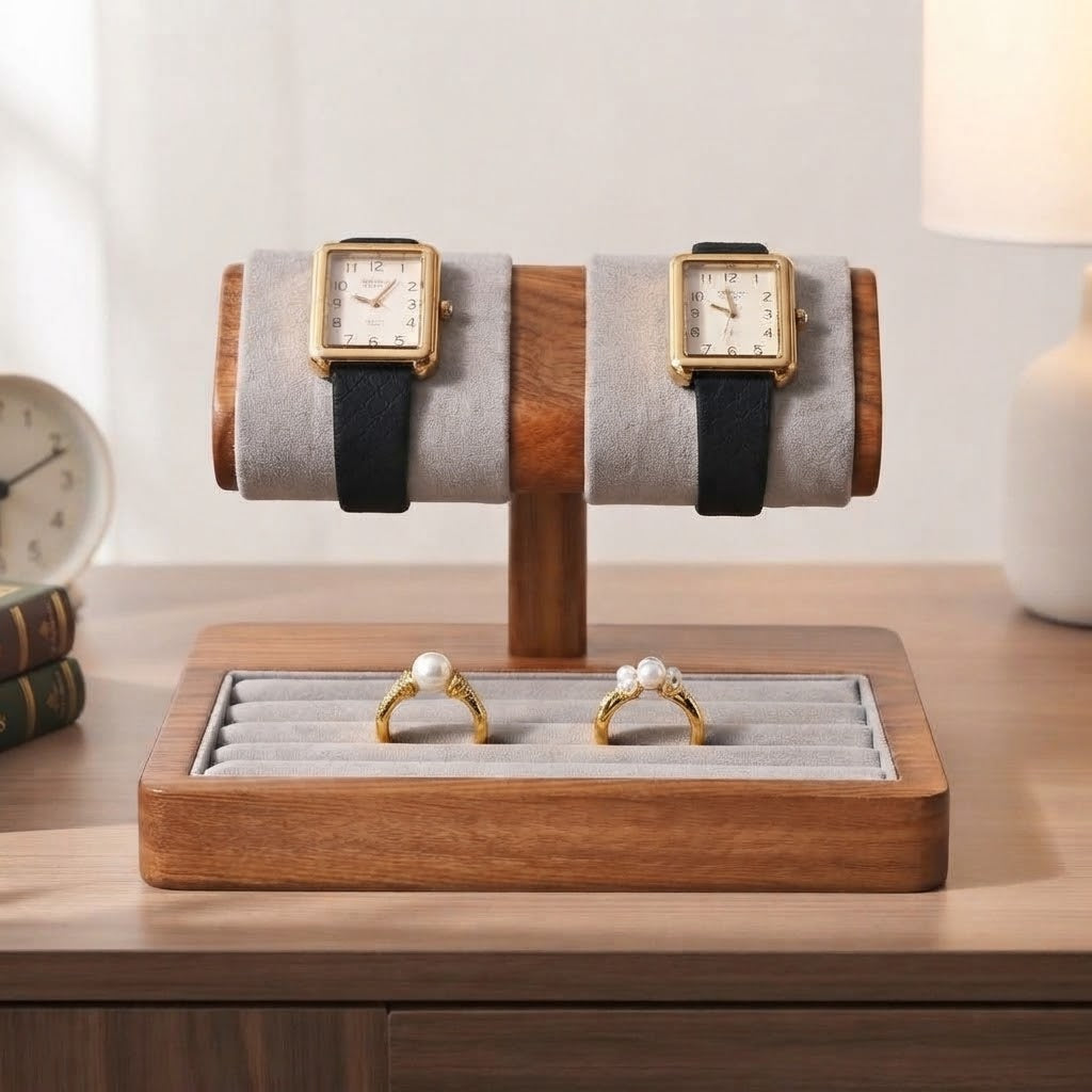 Présentoir Montre et Bagues en Bois et Velours