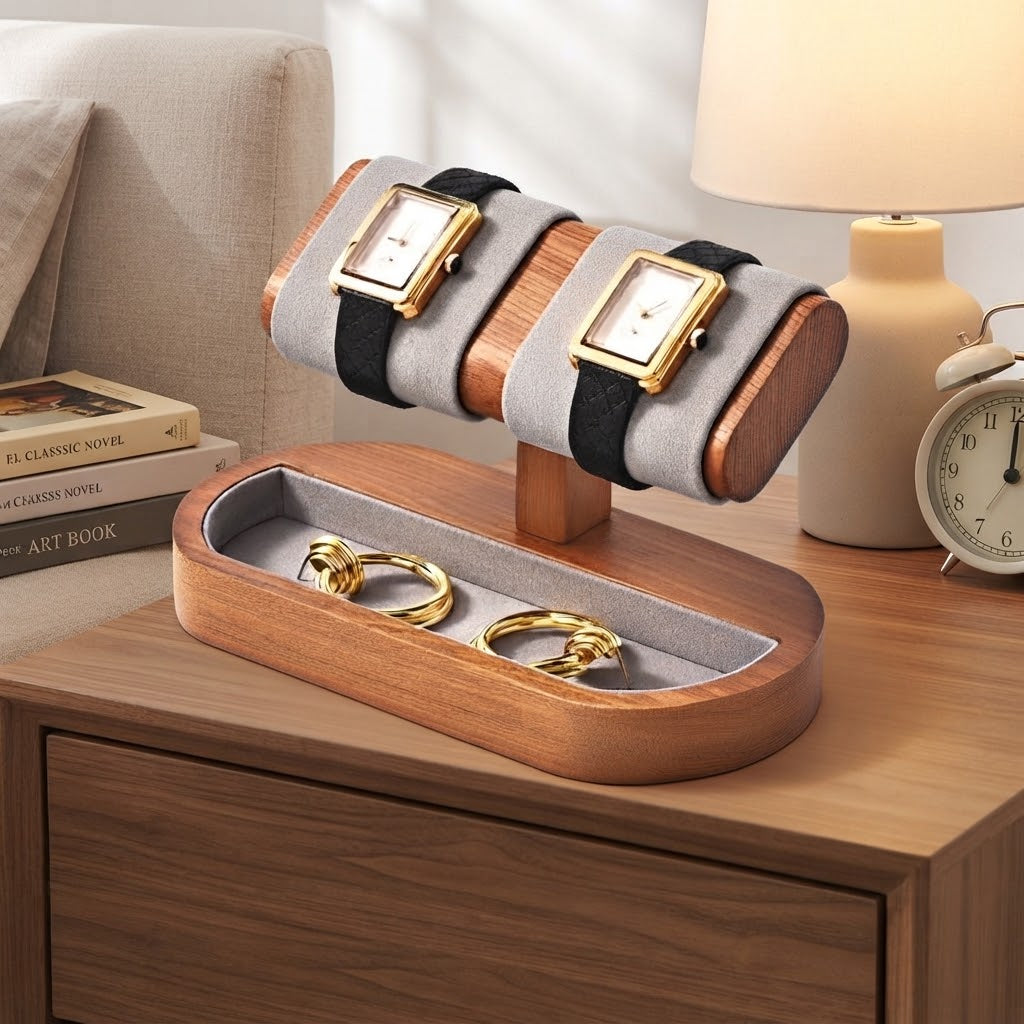 Présentoir Montre et Bracelets en Bois et Velours